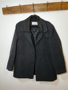 Calvin Klein Black Wool Peacoat with Quilted Lining